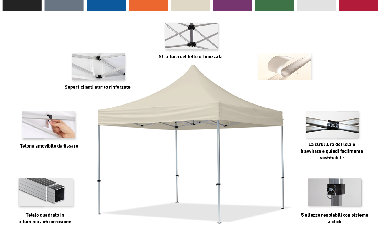 Gazebo Pieghevole 3x6m con laterali (Panorama), ECONOMY alu, nero